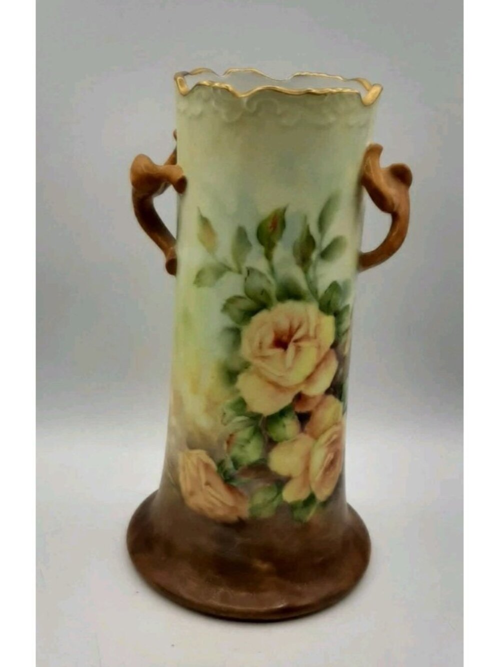 Vintage Royal Austria 9 In Vase Hand Painted Signed Luella Handles Porcelain